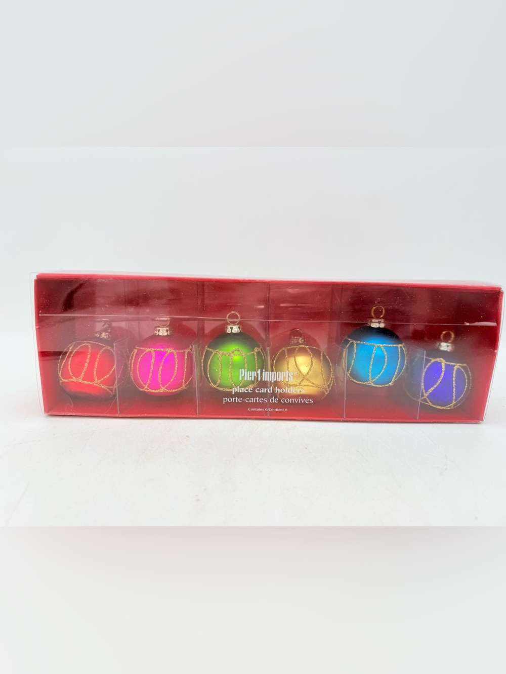 Pier 1 Glittered Holiday Ornament Place Card Holders in Pink, Green, Gold, Blue